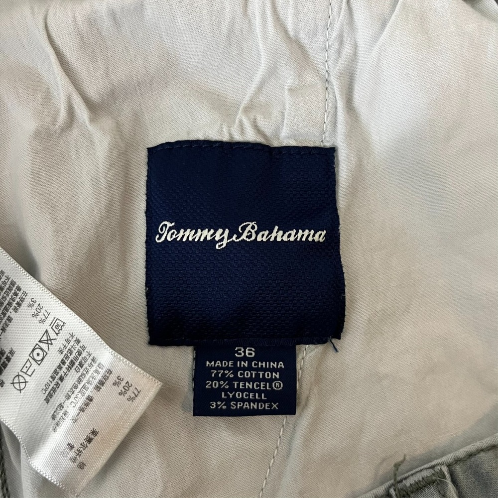 Tommy Bahama Chino Shorts Men's 36 Gray Green Flat Front‎ Pockets Logo Relax - Picture 7 of 9